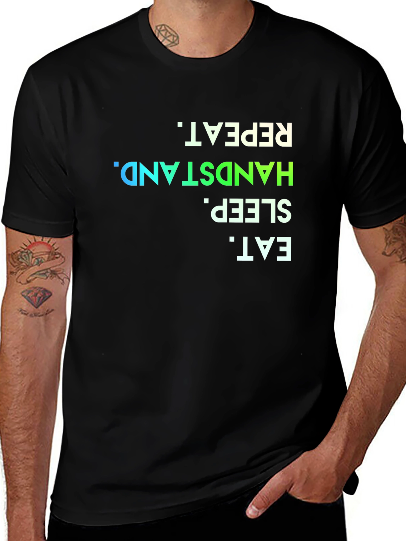 Eat Sleep Handstand Repeat Black Graphic Tee
