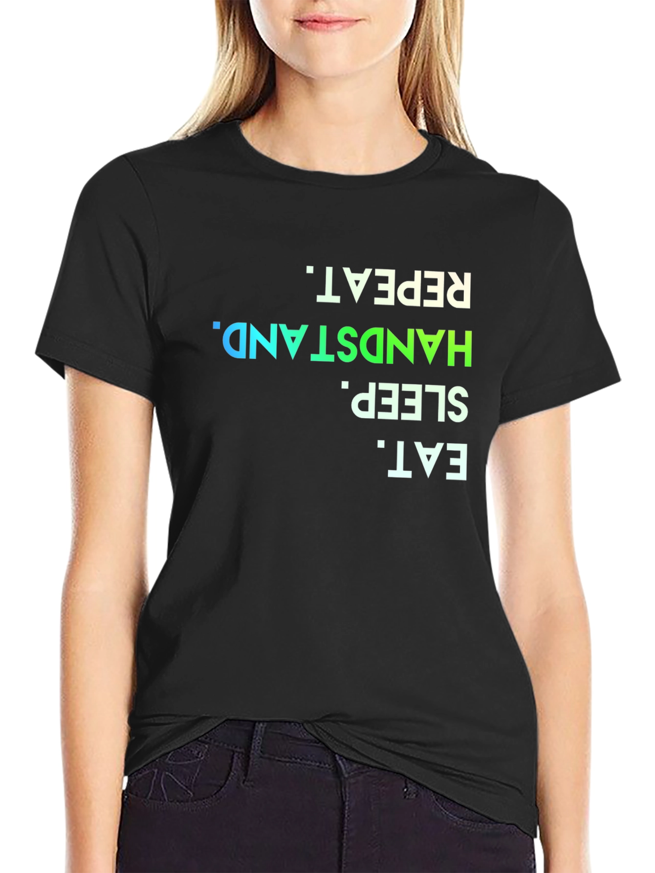 Eat Sleep Handstand Repeat Black Graphic Tee