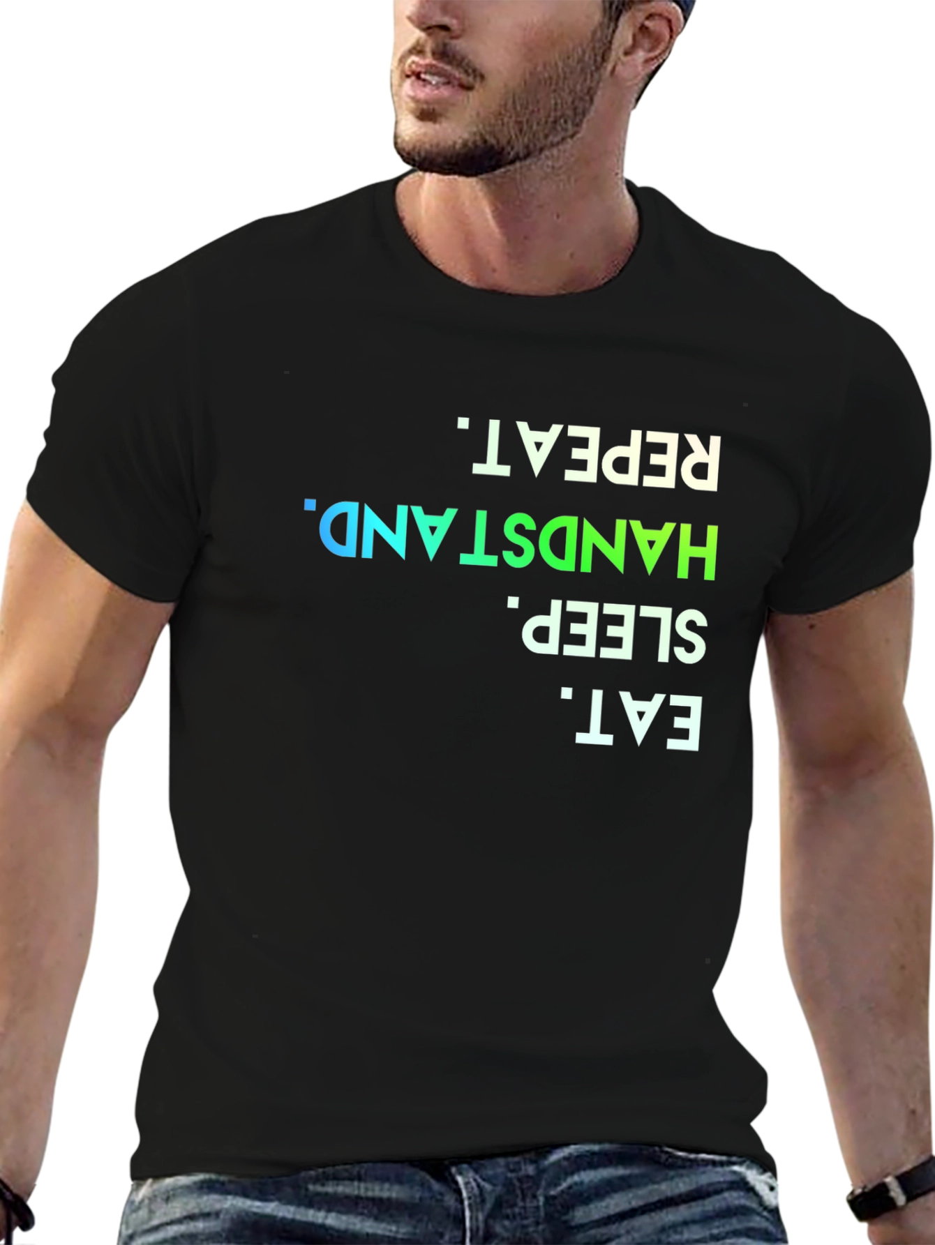 Eat Sleep Handstand Repeat Black Graphic Tee