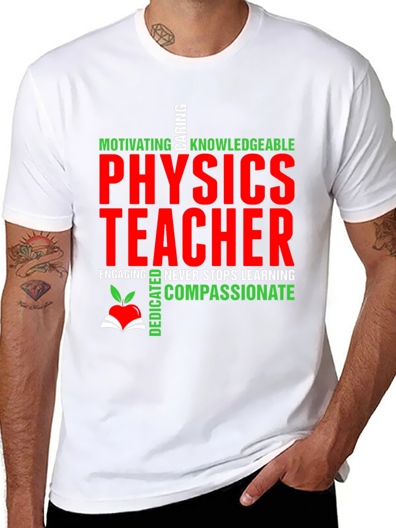 Physics Teacher T-Shirt - Motivating Caring Knowledgeable