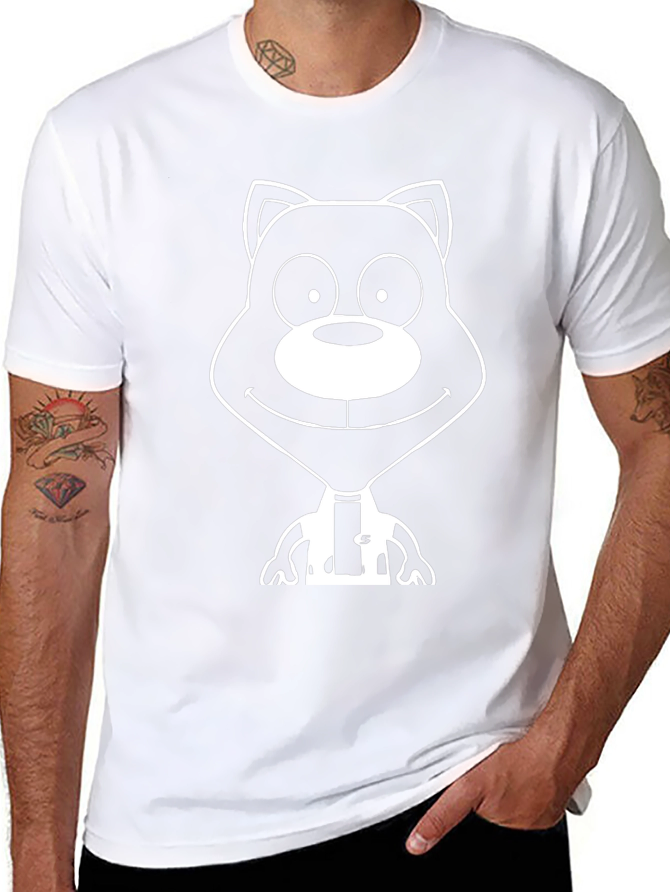 Cartoon Bear Graphic Tee - Black Cotton T-Shirt