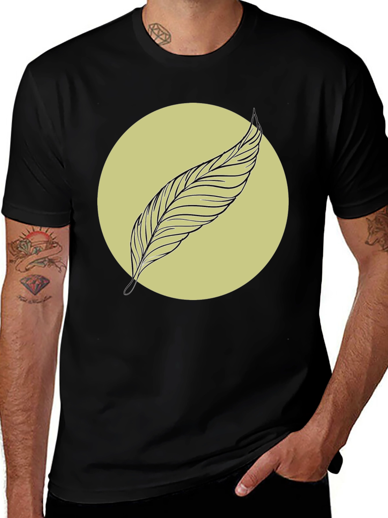 Feather Graphic Tee - Minimalist Black Shirt