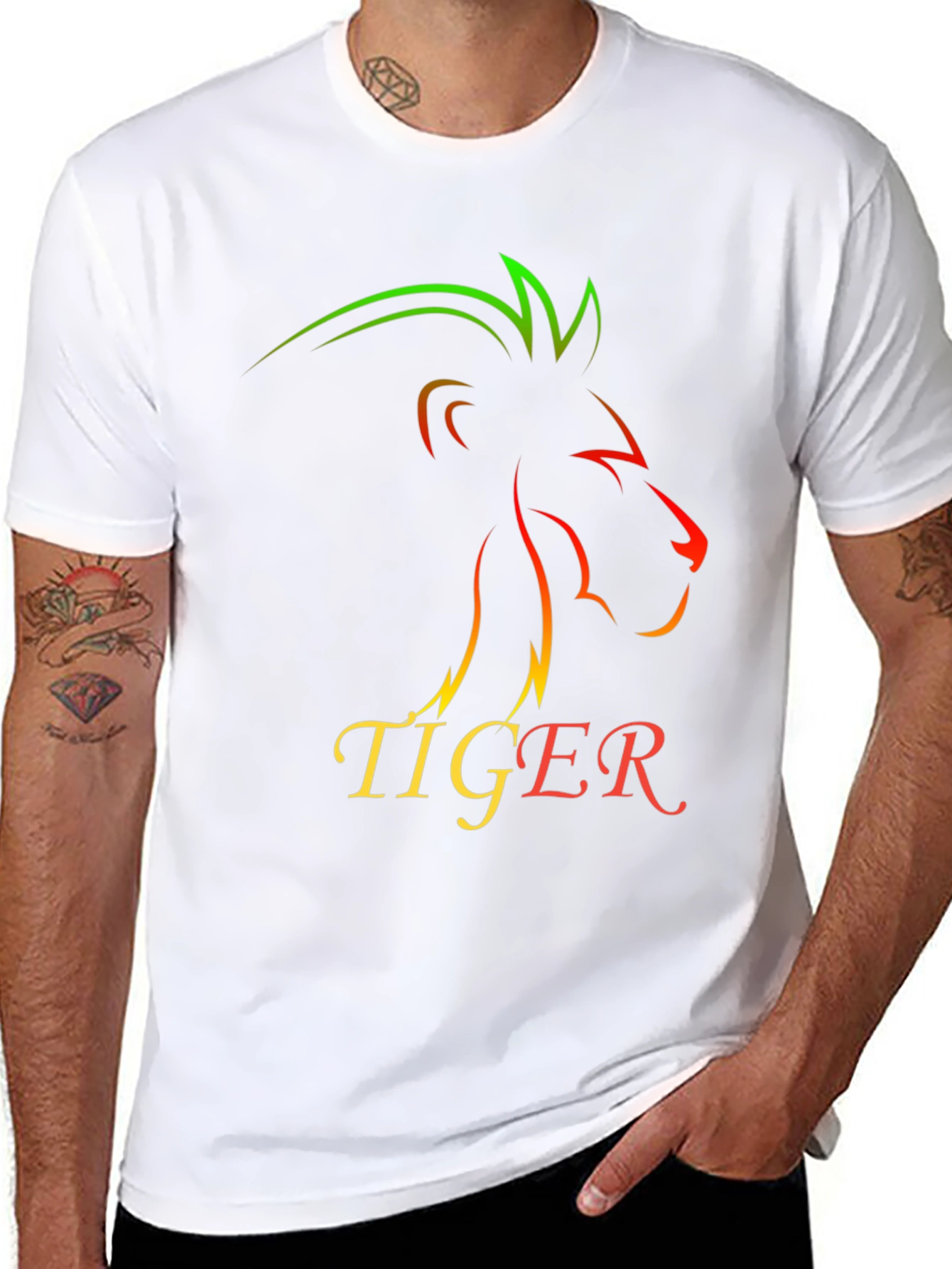 Lion Tiger Graphic Print T-Shirt - Stylish Mens Tee