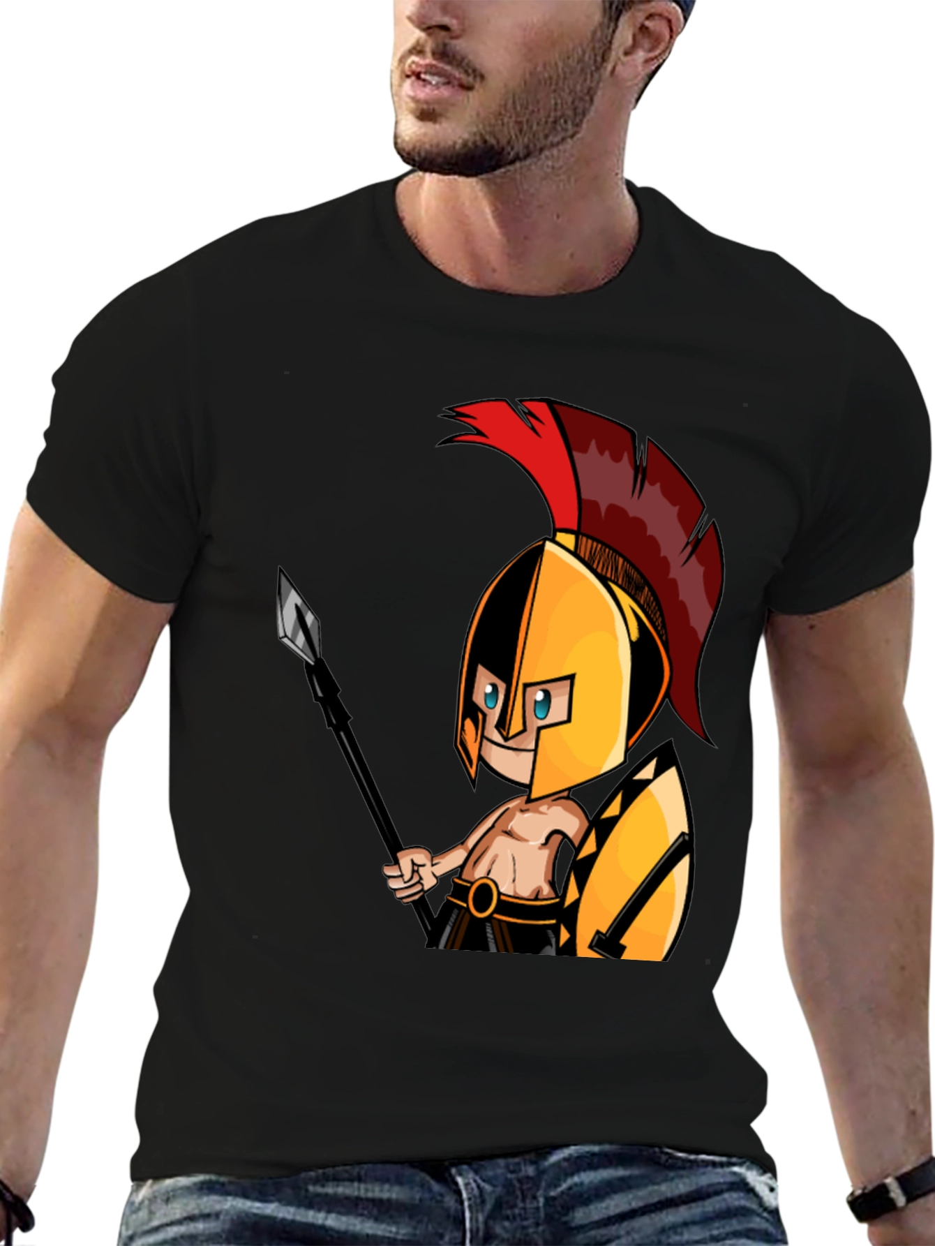 Spartan Warrior Graphic Tee - Black Cotton T-Shirt