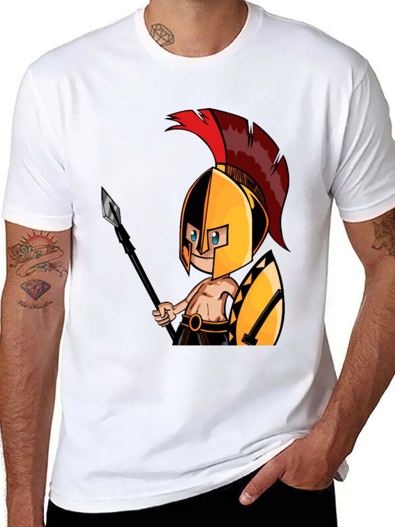 Spartan Warrior Graphic Tee - Black Cotton T-Shirt