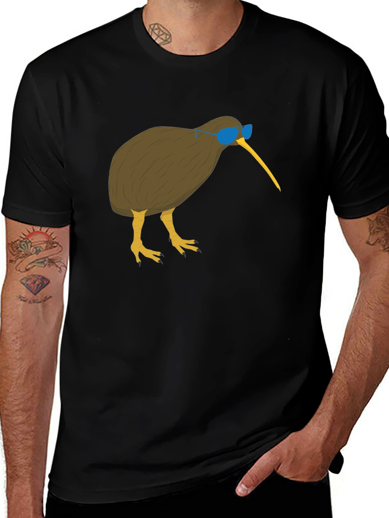 Cool Kiwi Bird Graphic Tee - Black Cotton T-Shirt