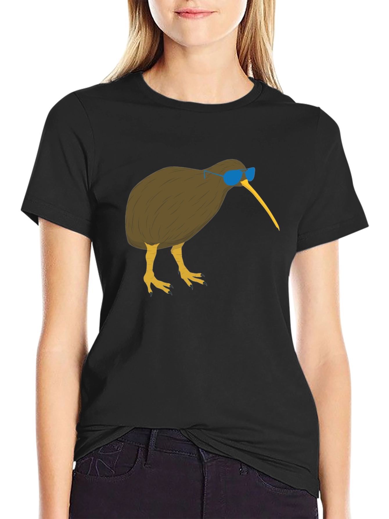 Cool Kiwi Bird Graphic Tee - Black Cotton T-Shirt