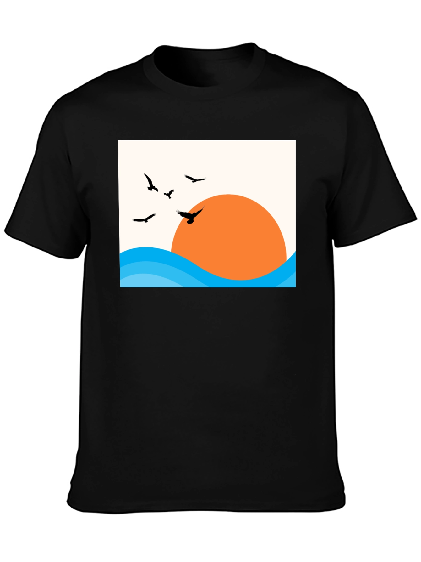 Sunset Birds Graphic Tee - Casual Black T-Shirt