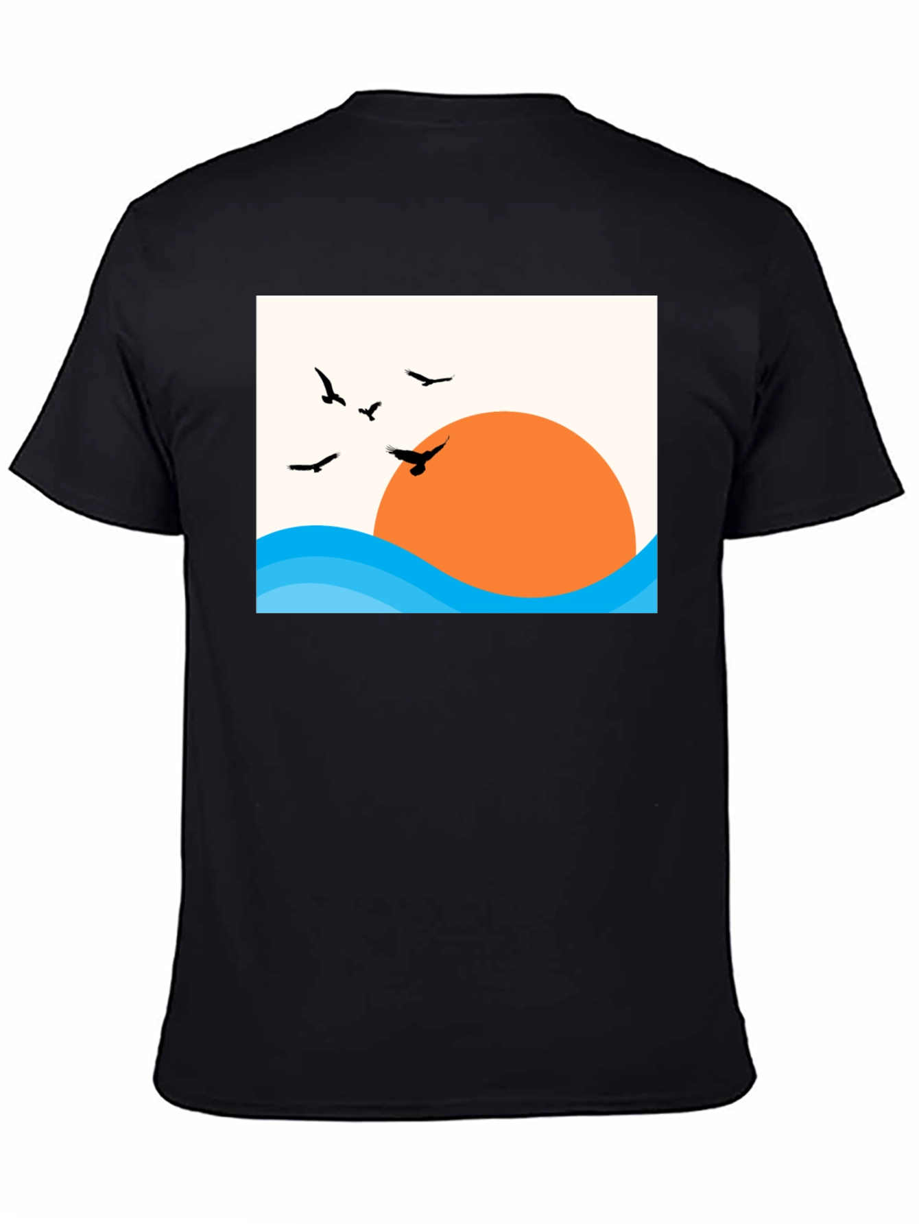 Sunset Birds Graphic Tee - Casual Black T-Shirt