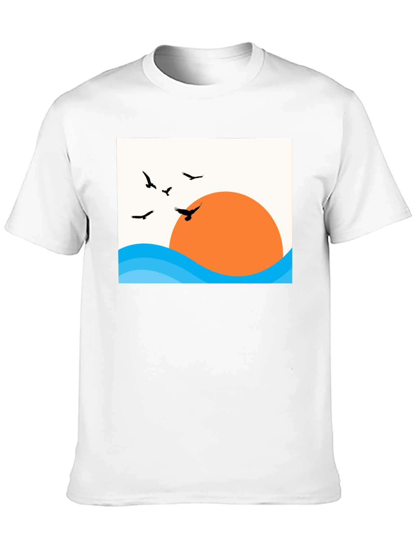 Sunset Birds Graphic Tee - Casual Black T-Shirt