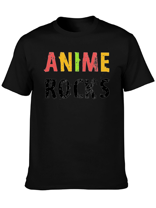 Anime Rocks Graphic Black T-Shirt
