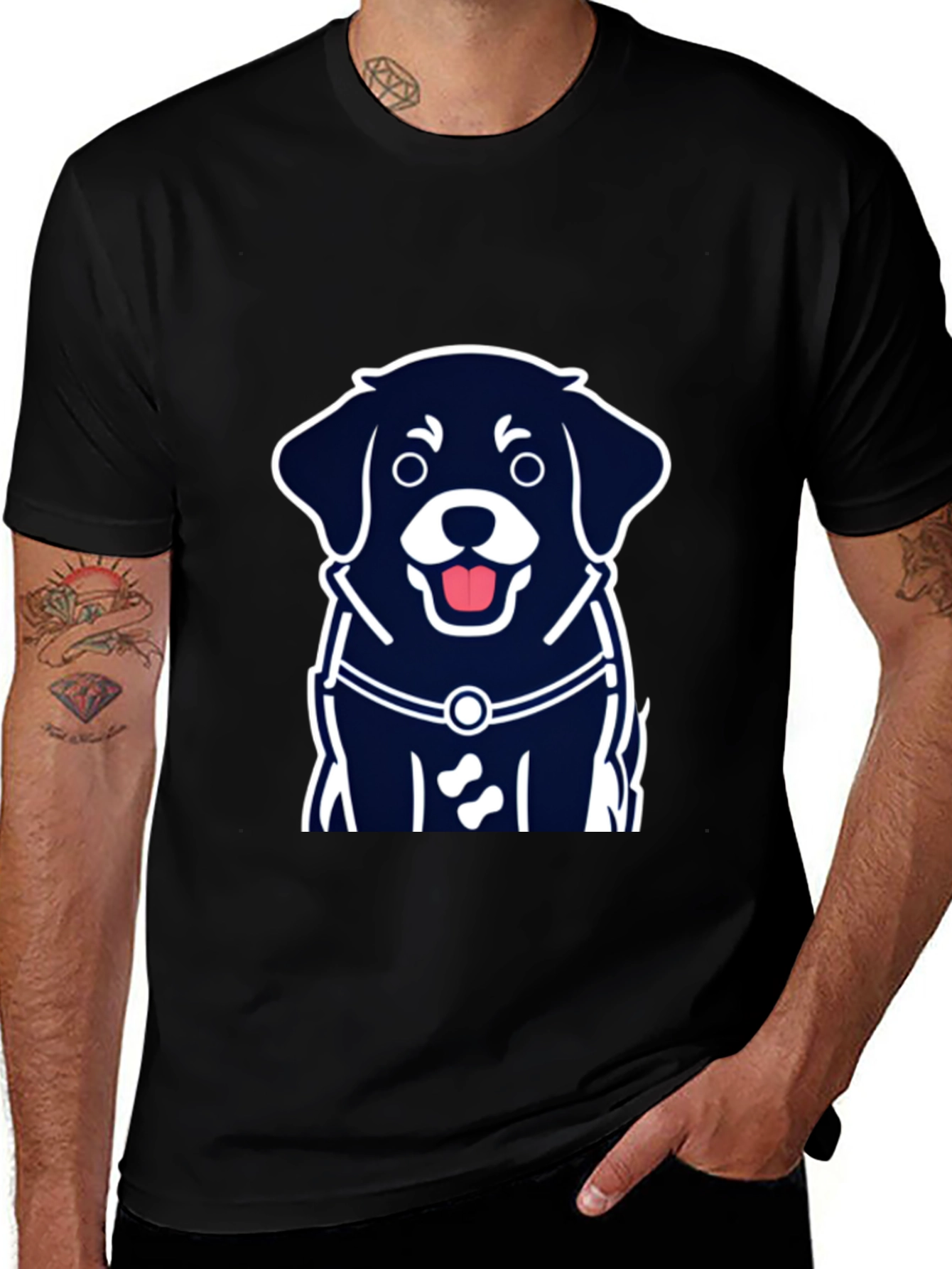 Dog Graphic Tee - Black Short Sleeve T-Shirt