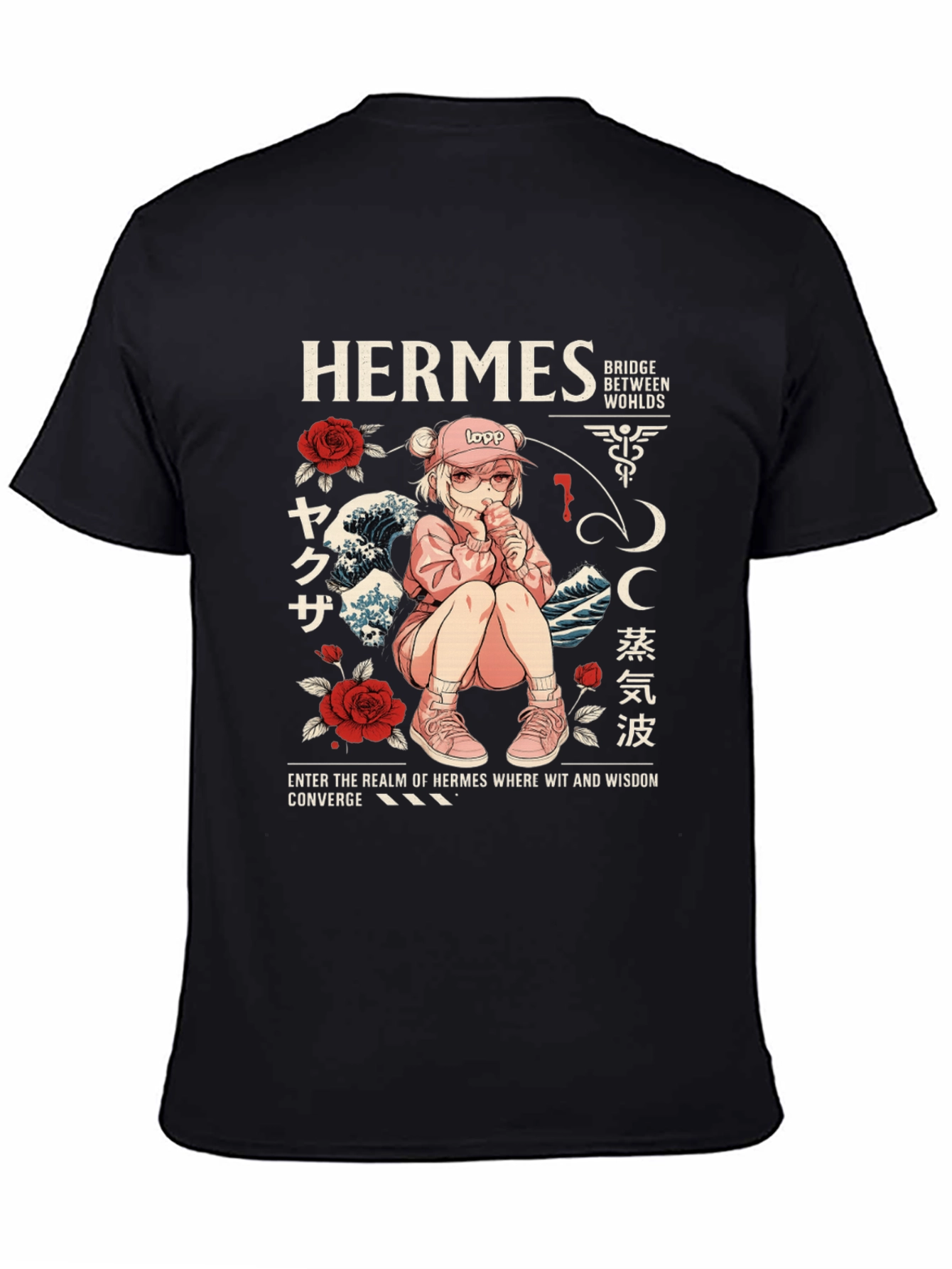 Hermes Anime Graphic T-Shirt - Black