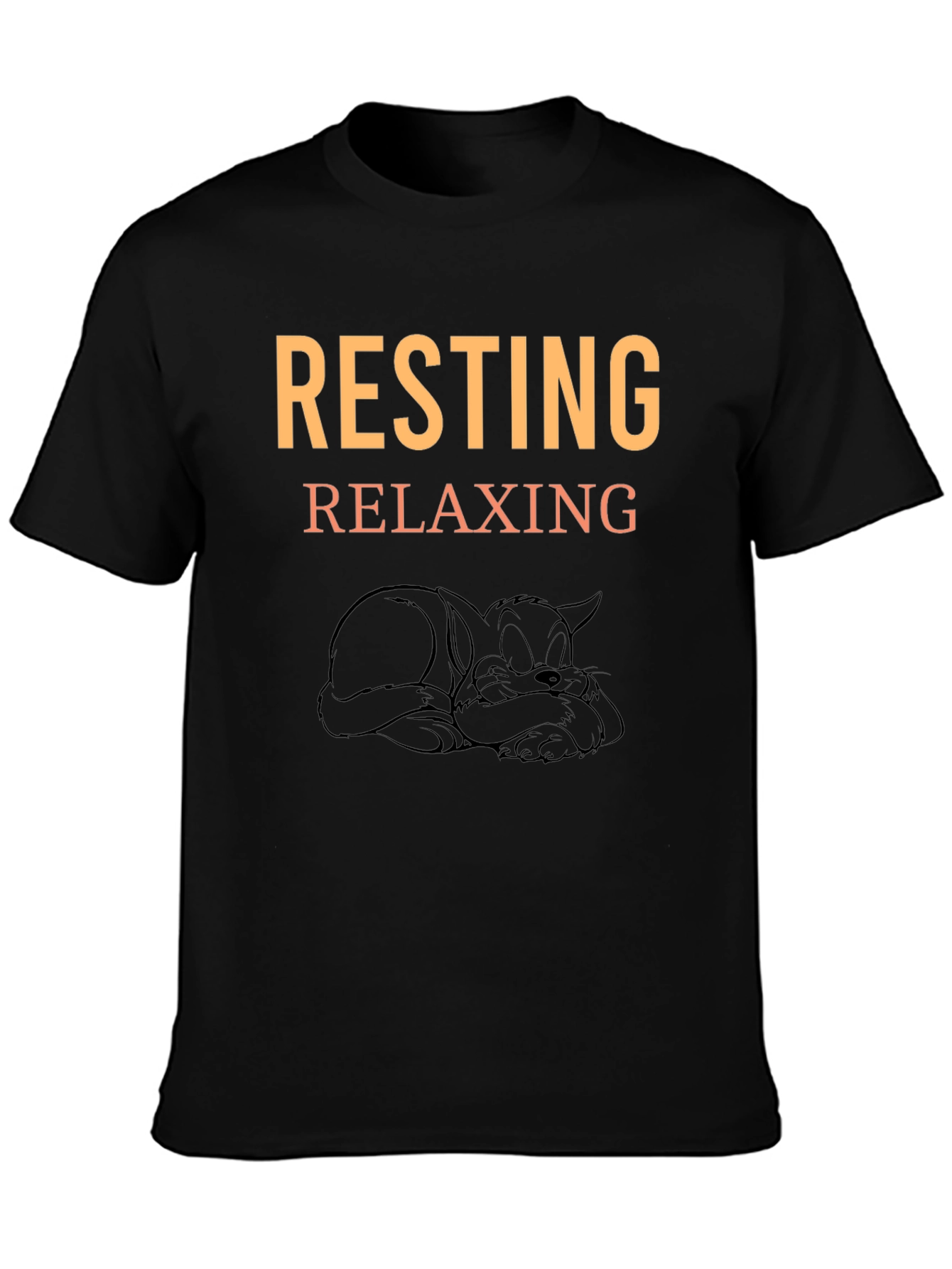 Resting Relaxing Cat Graphic Tee - Black Cotton T-Shirt