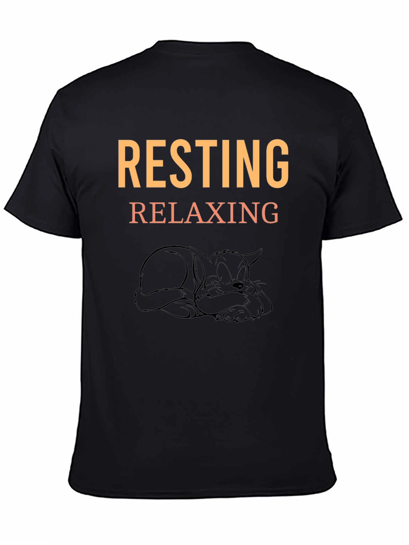 Resting Relaxing Cat Graphic Tee - Black Cotton T-Shirt