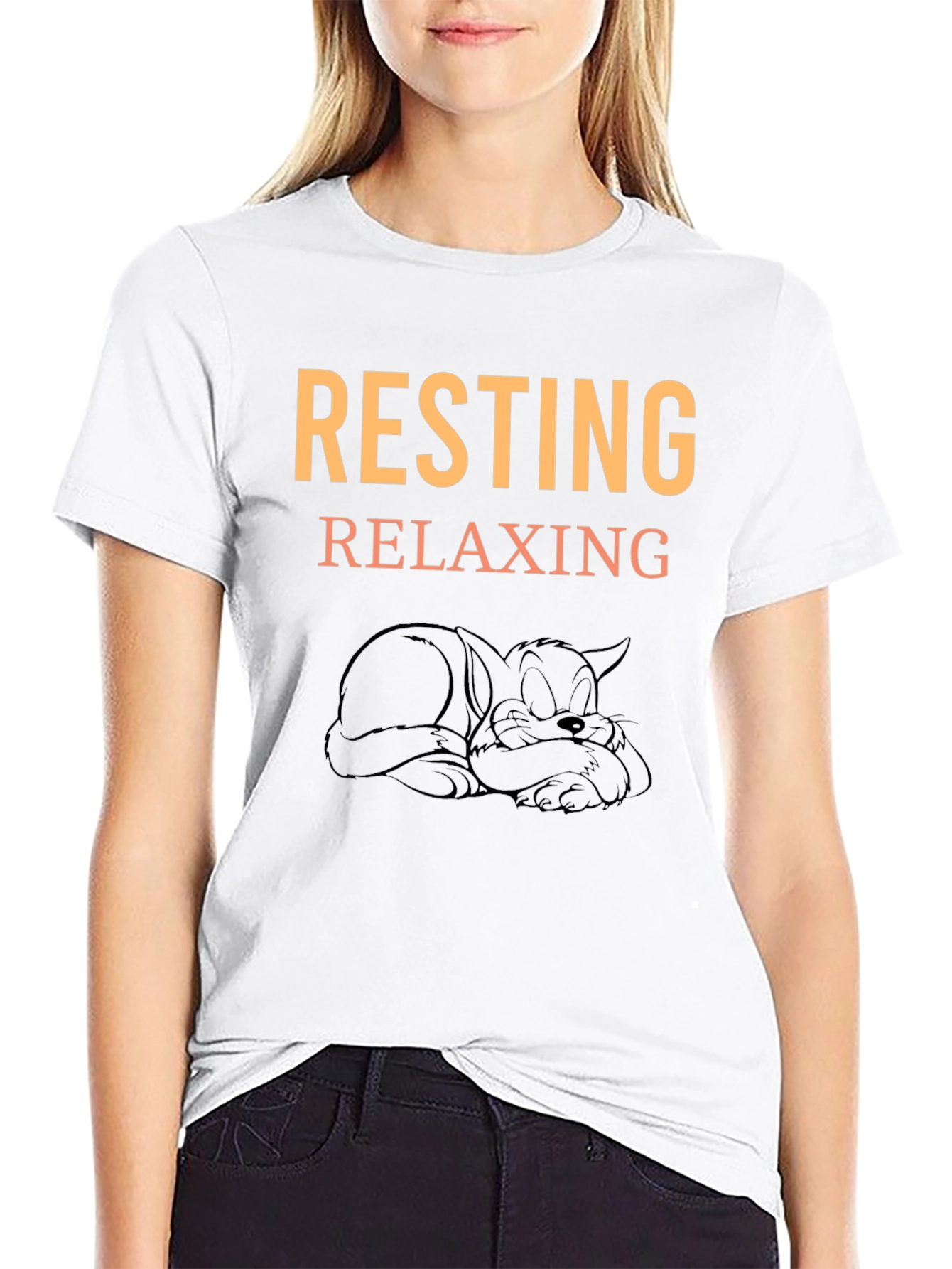 Resting Relaxing Cat Graphic Tee - Black Cotton T-Shirt