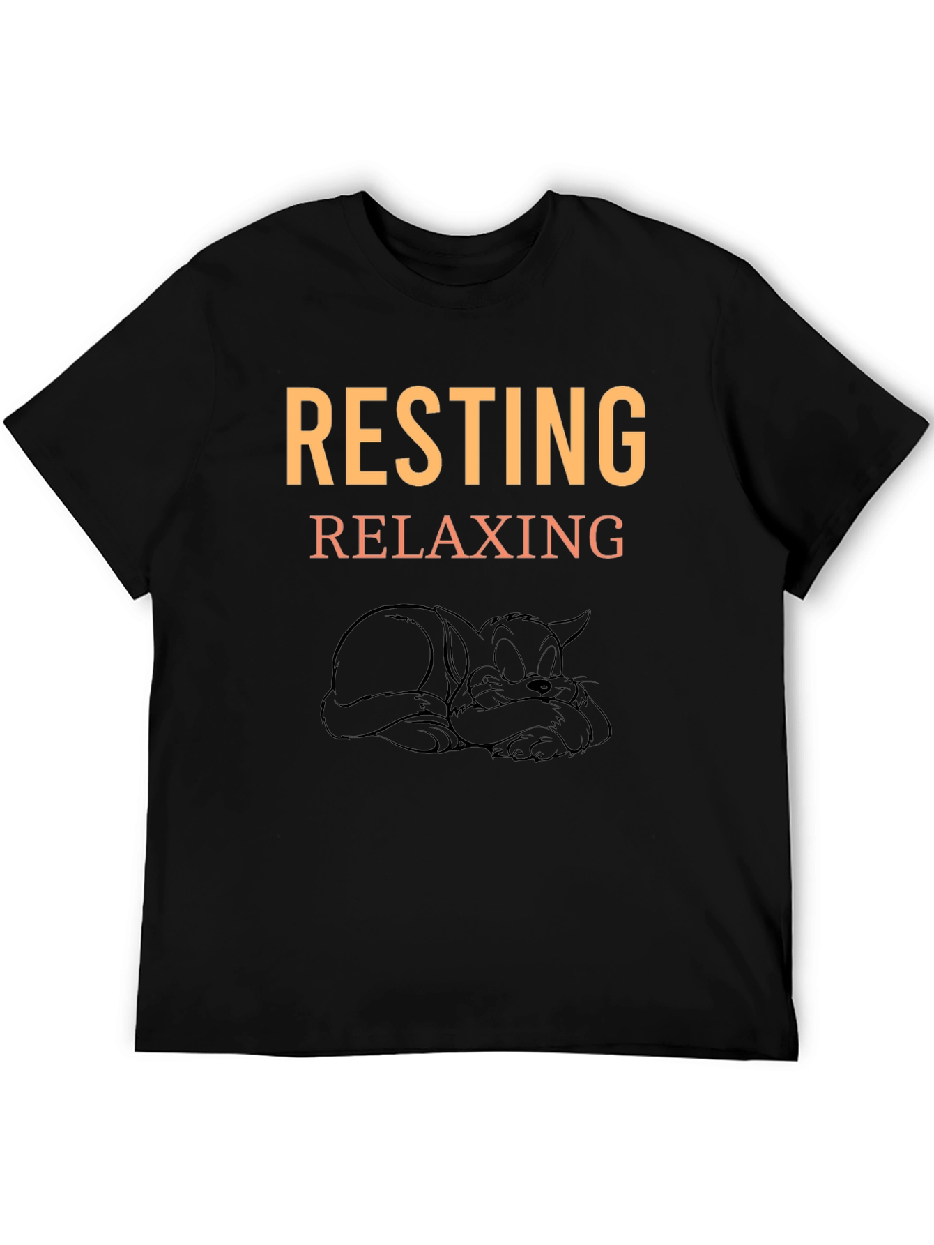Resting Relaxing Cat Graphic Tee - Black Cotton T-Shirt