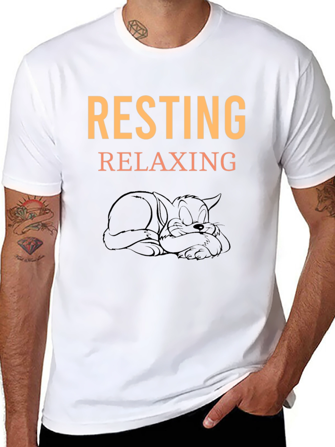 Resting Relaxing Cat Graphic Tee - Black Cotton T-Shirt