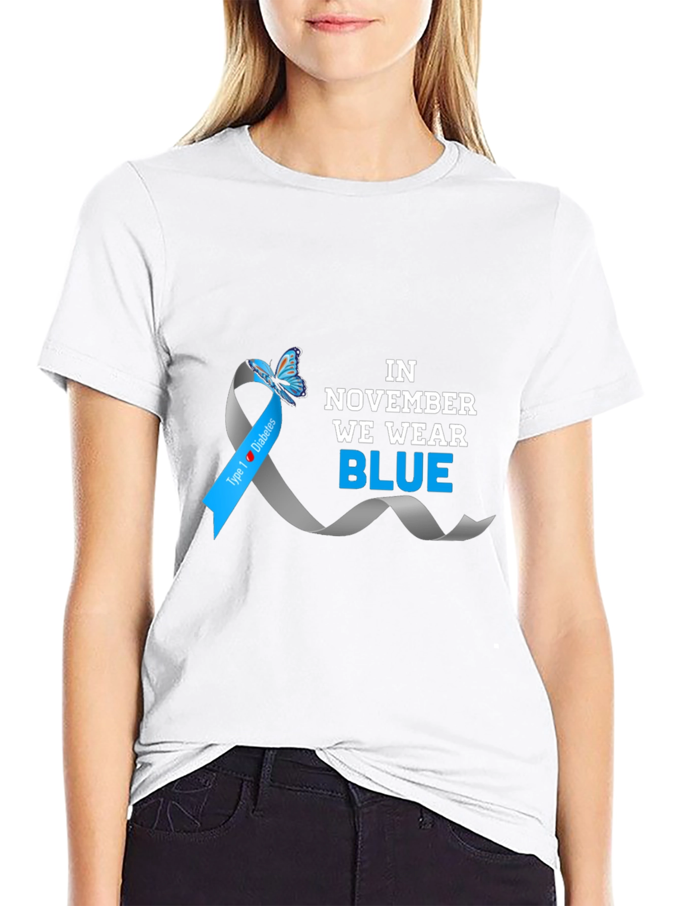 Diabetes Awareness Blue Ribbon T-Shirt