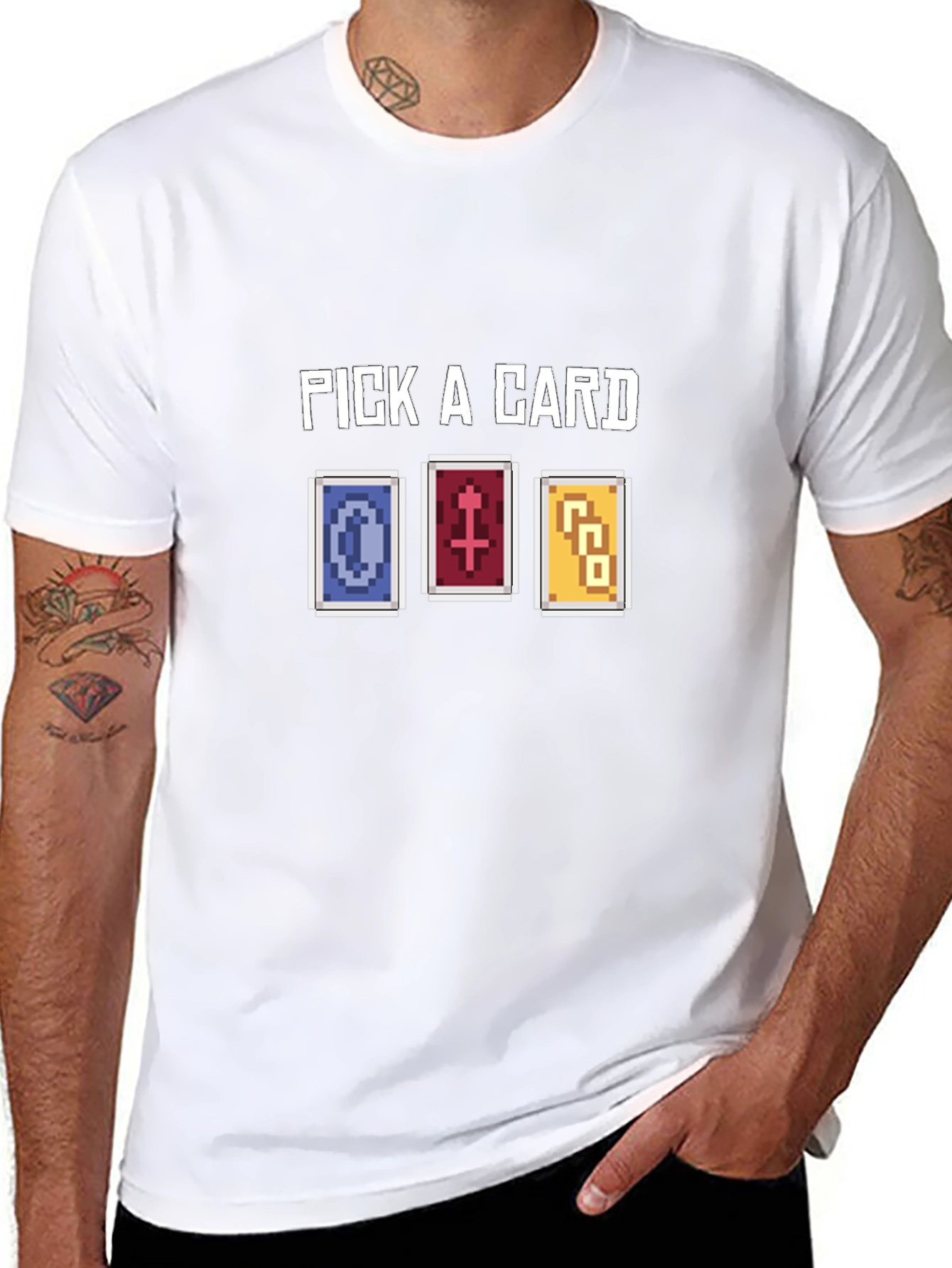 Pick A Card Graphic Tee - Pixelated Tarot Design