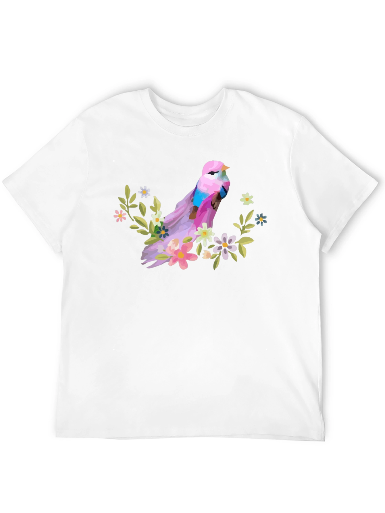 Bird and Floral Graphic T-Shirt - Black