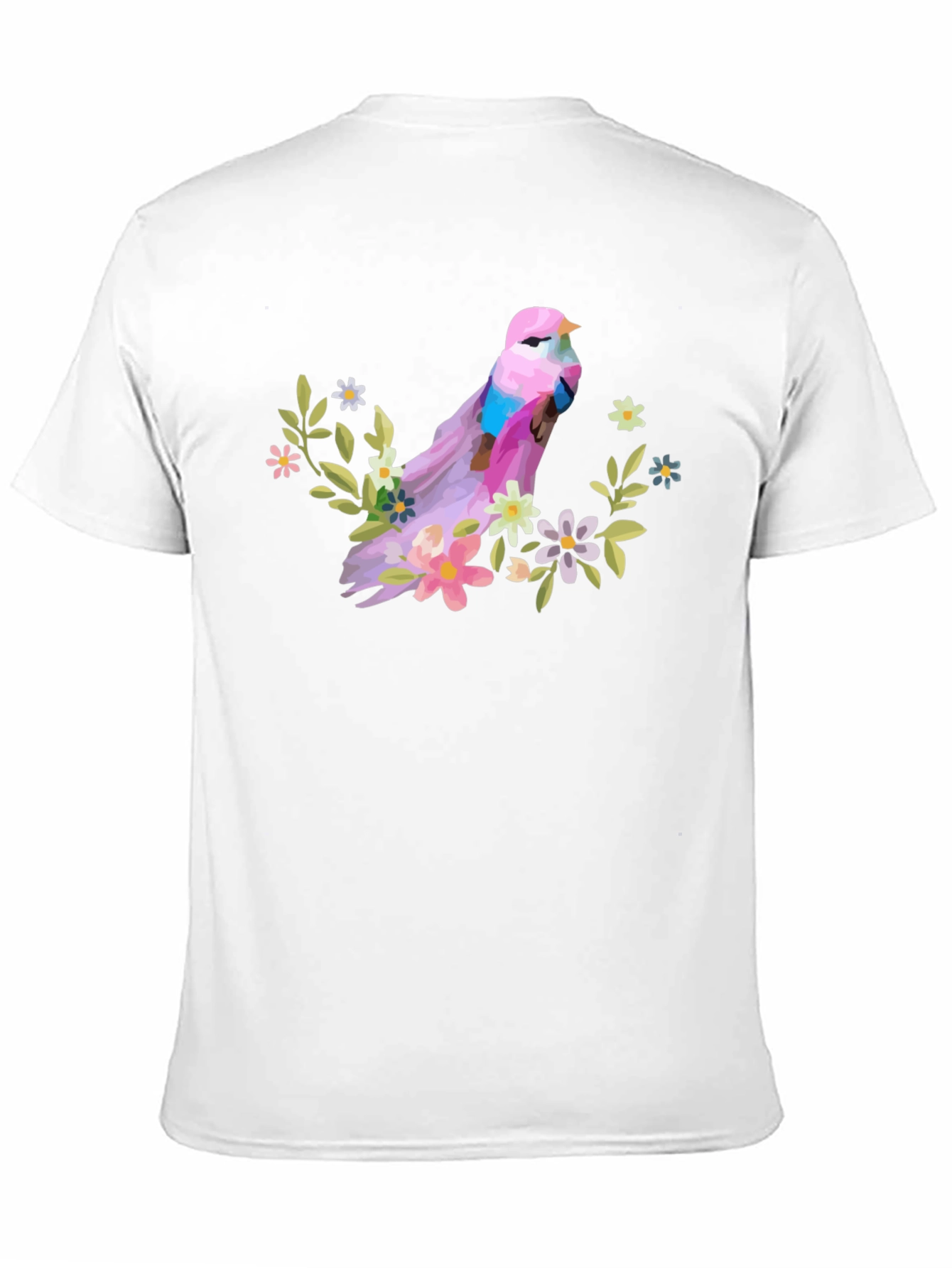 Bird and Floral Graphic T-Shirt - Black