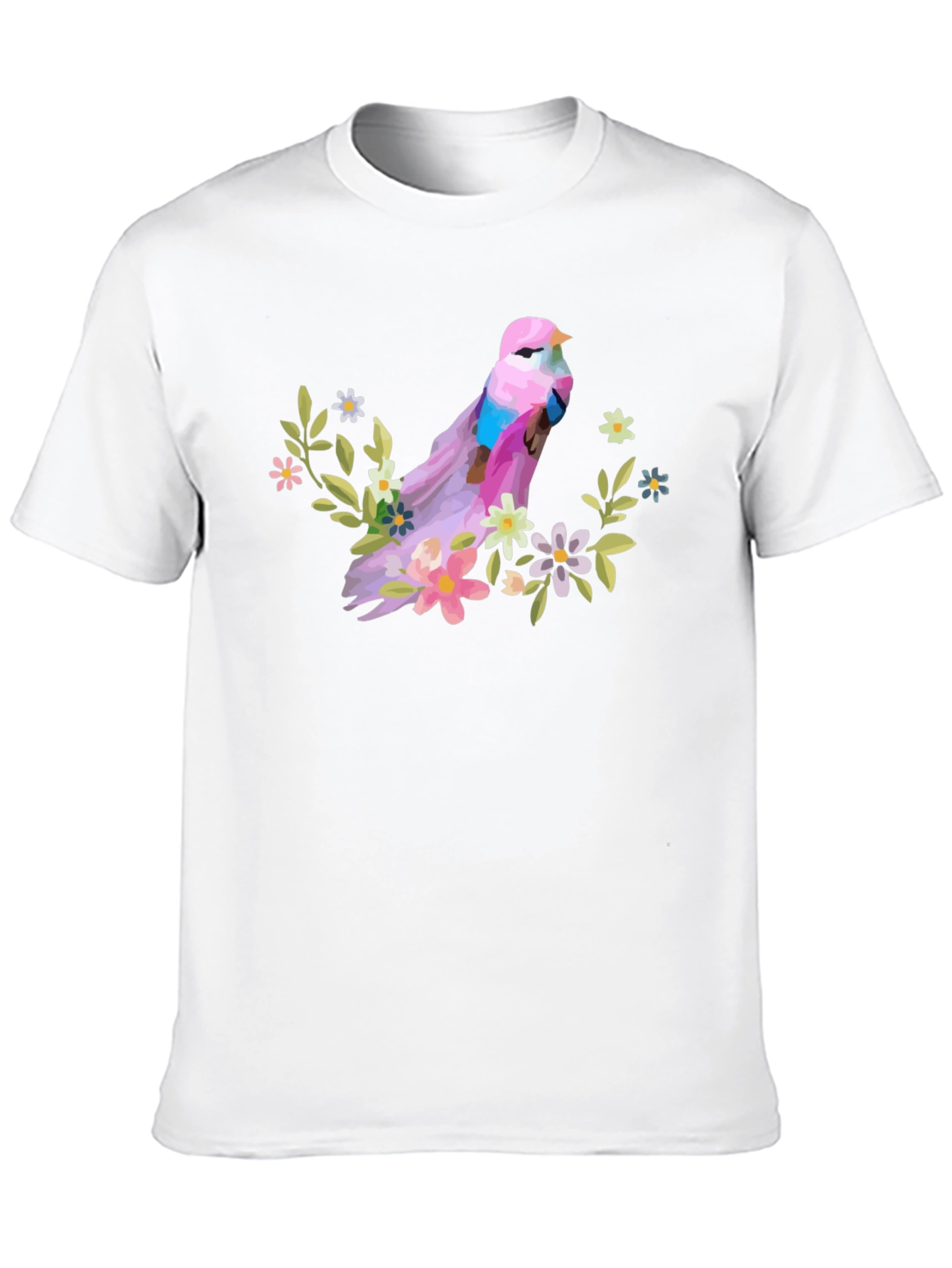 Bird and Floral Graphic T-Shirt - Black