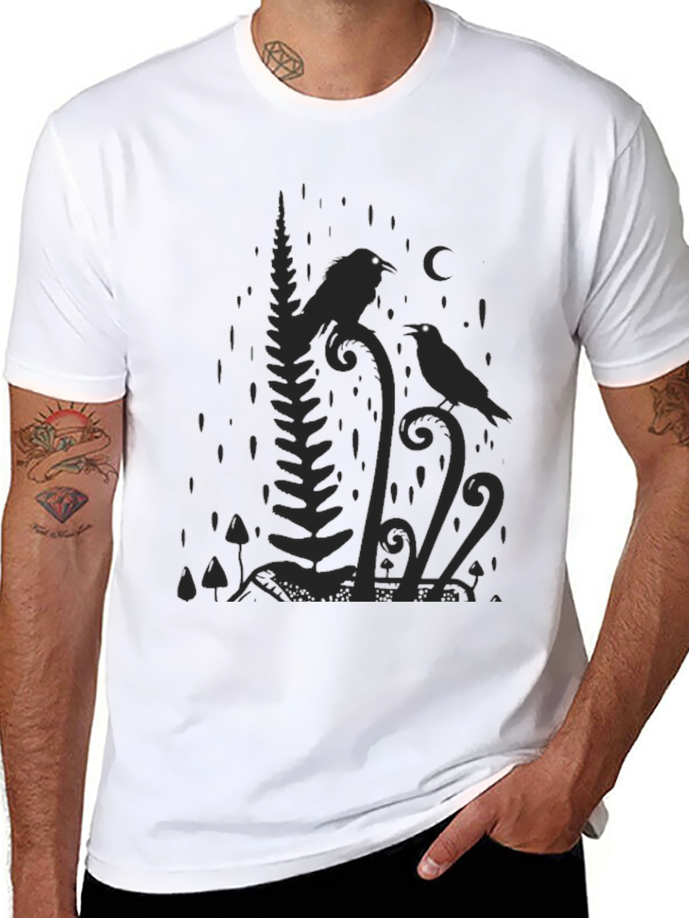 Raven Moon Graphic Tee - Nature Inspired Black T-Shirt