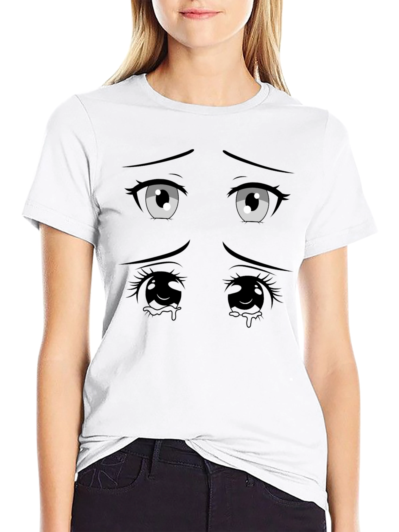 Anime Eyes Graphic Black T-Shirt