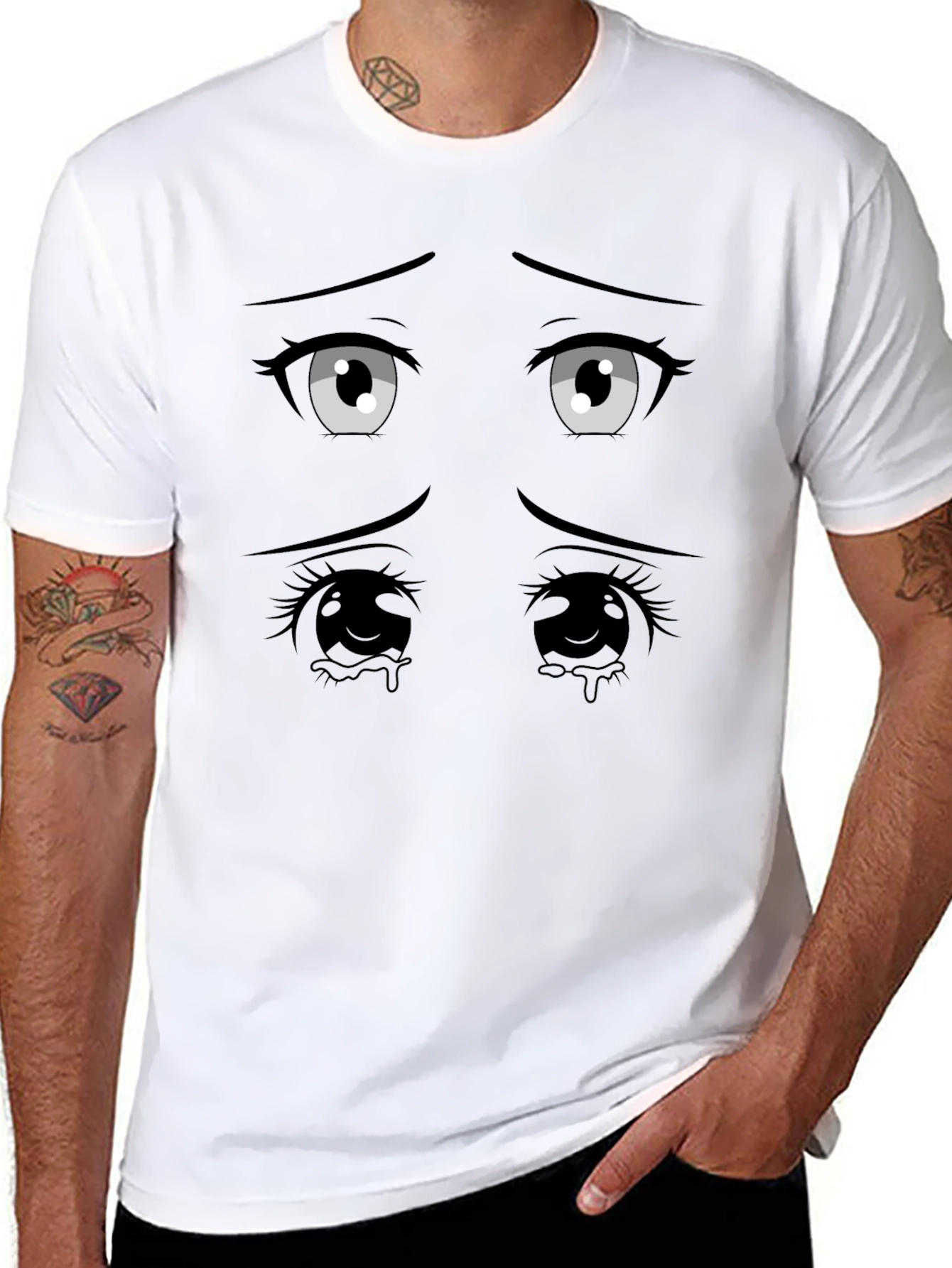 Anime Eyes Graphic Black T-Shirt