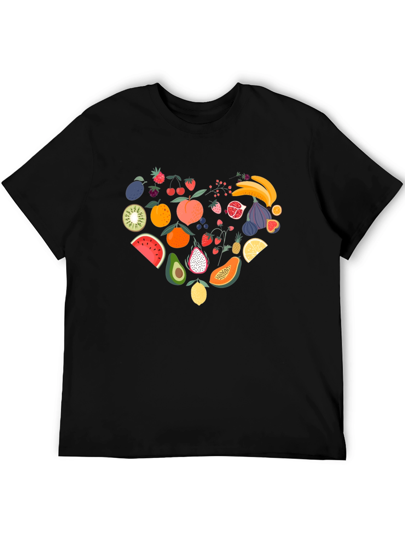 Fruit Heart T-Shirt - Black Casual Graphic Tee