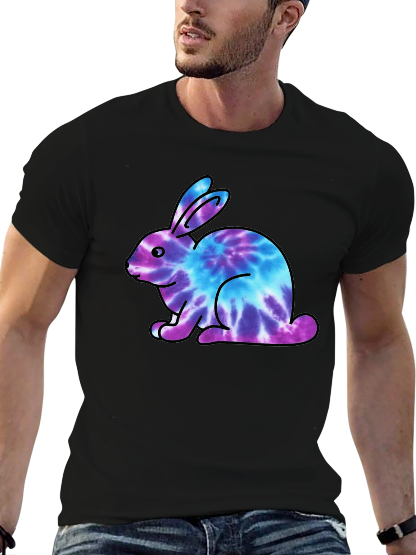 Tie Dye Bunny Graphic Black T-Shirt