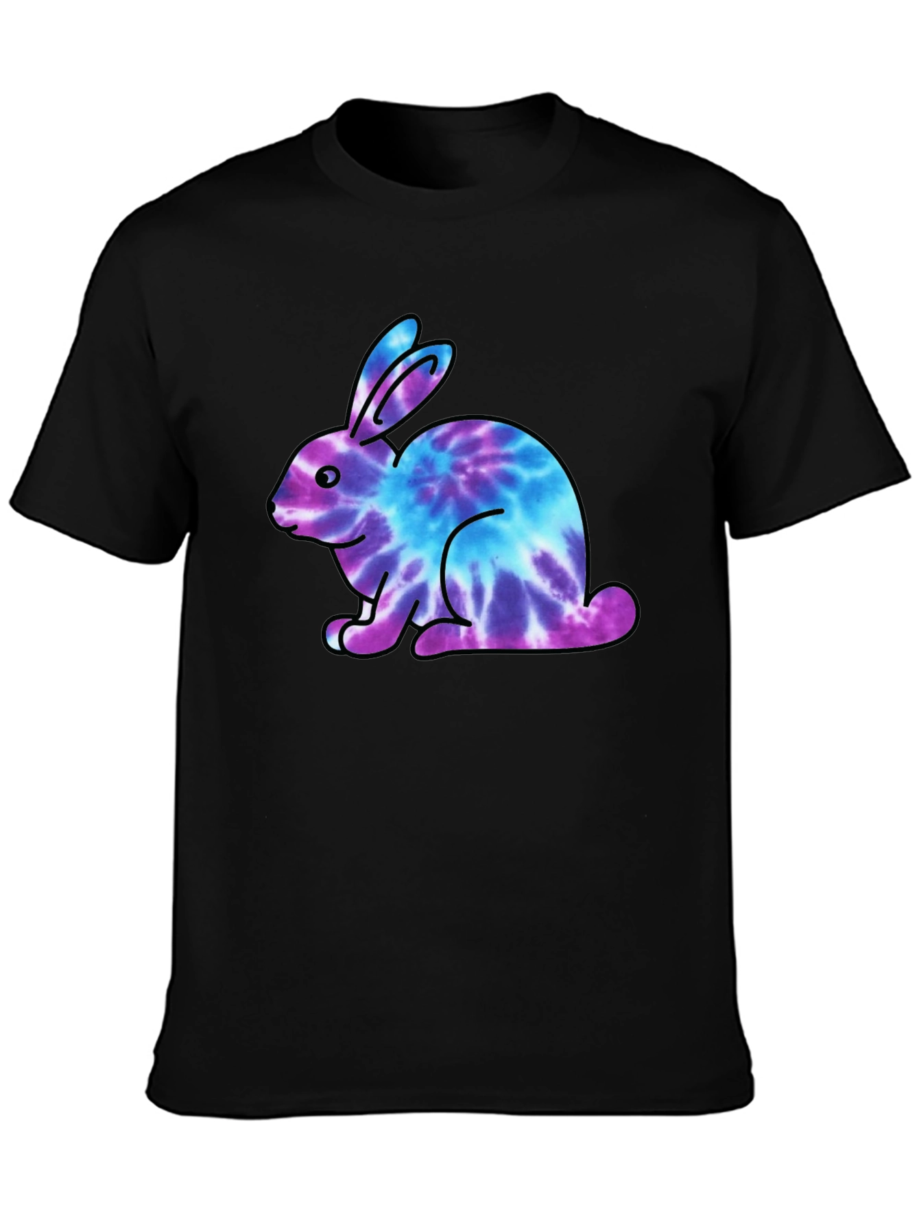 Tie Dye Bunny Graphic Black T-Shirt