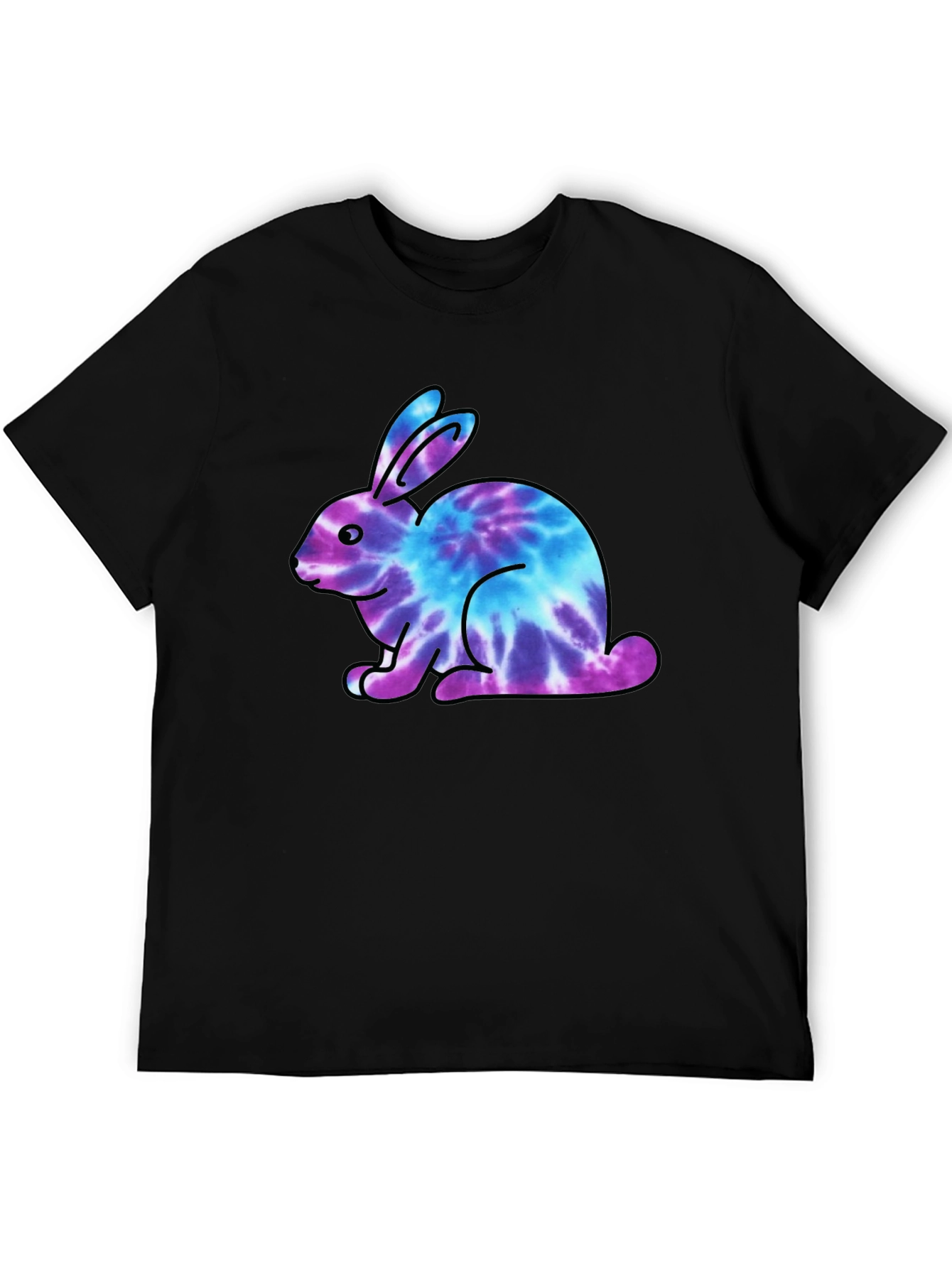 Tie Dye Bunny Graphic Black T-Shirt