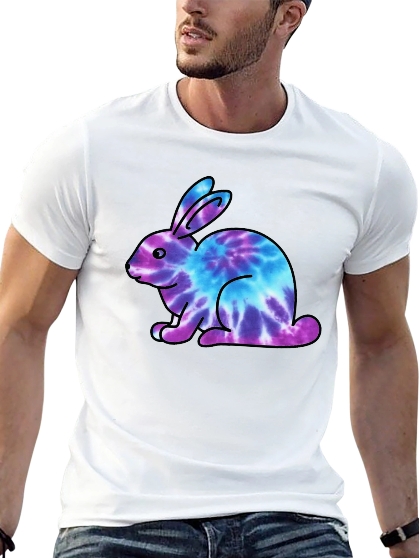 Tie Dye Bunny Graphic Black T-Shirt