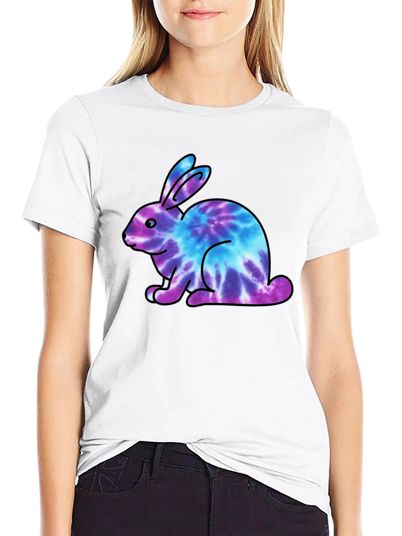 Tie Dye Bunny Graphic Black T-Shirt