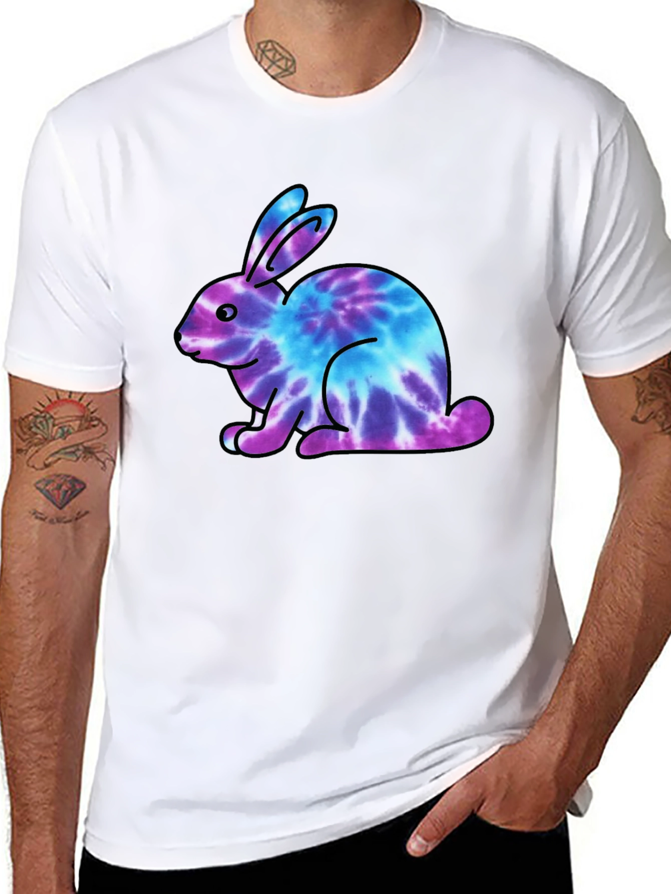 Tie Dye Bunny Graphic Black T-Shirt