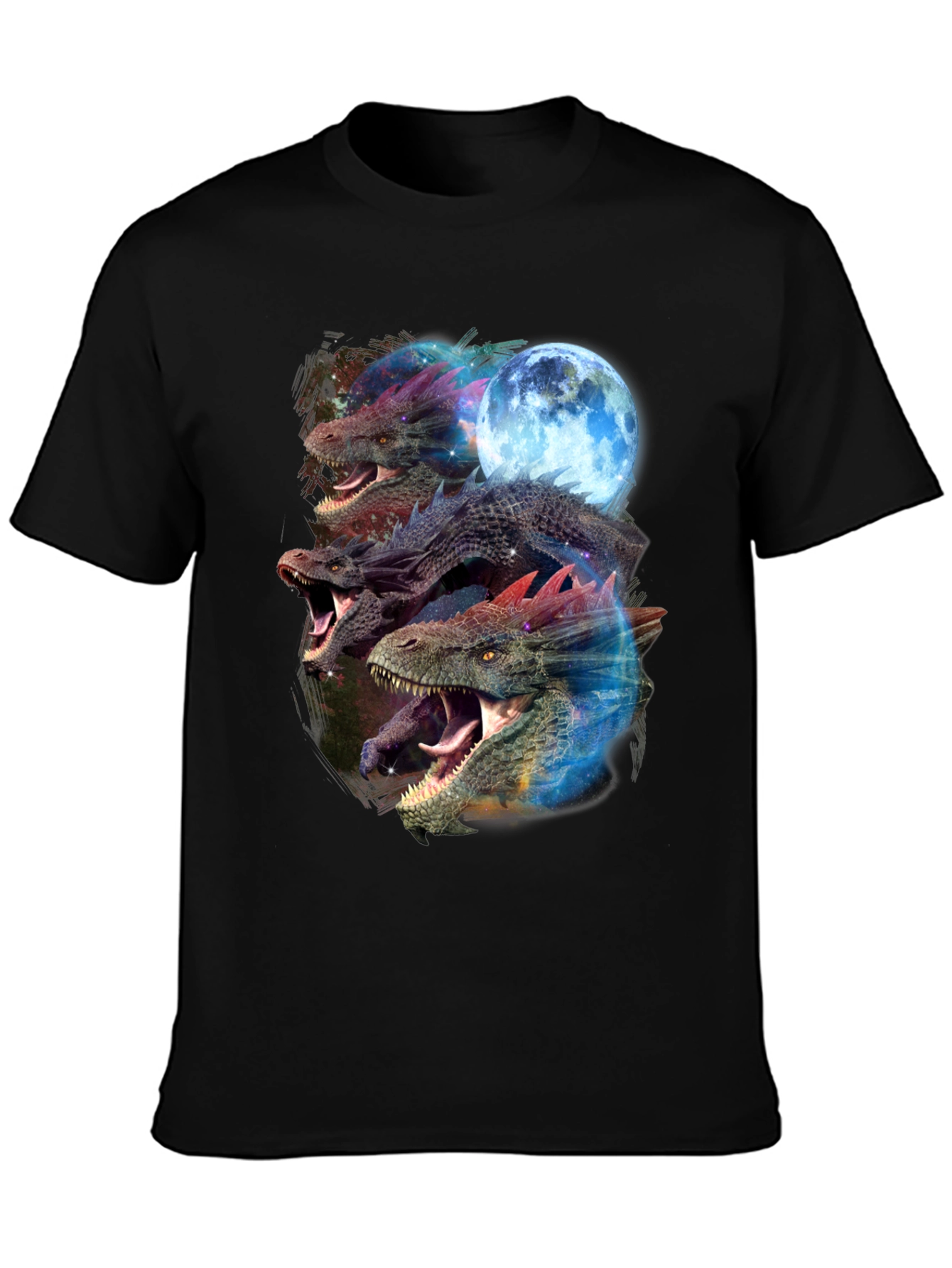 Dragon Trio Moon Black T-Shirt Graphic Print