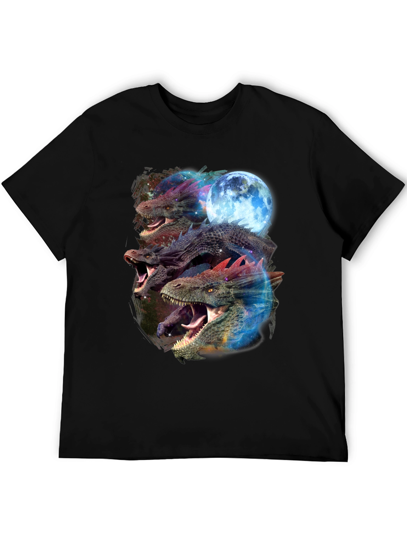 Dragon Trio Moon Black T-Shirt Graphic Print