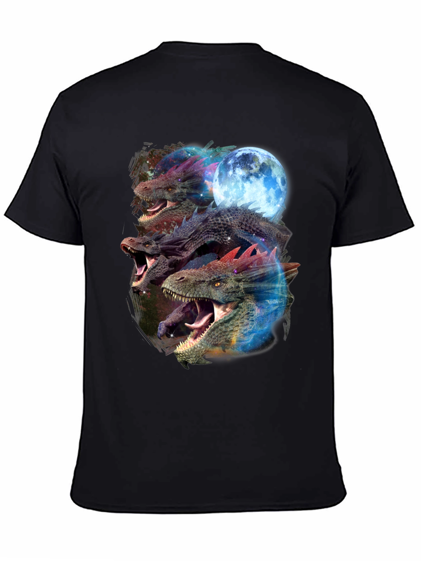 Dragon Trio Moon Black T-Shirt Graphic Print