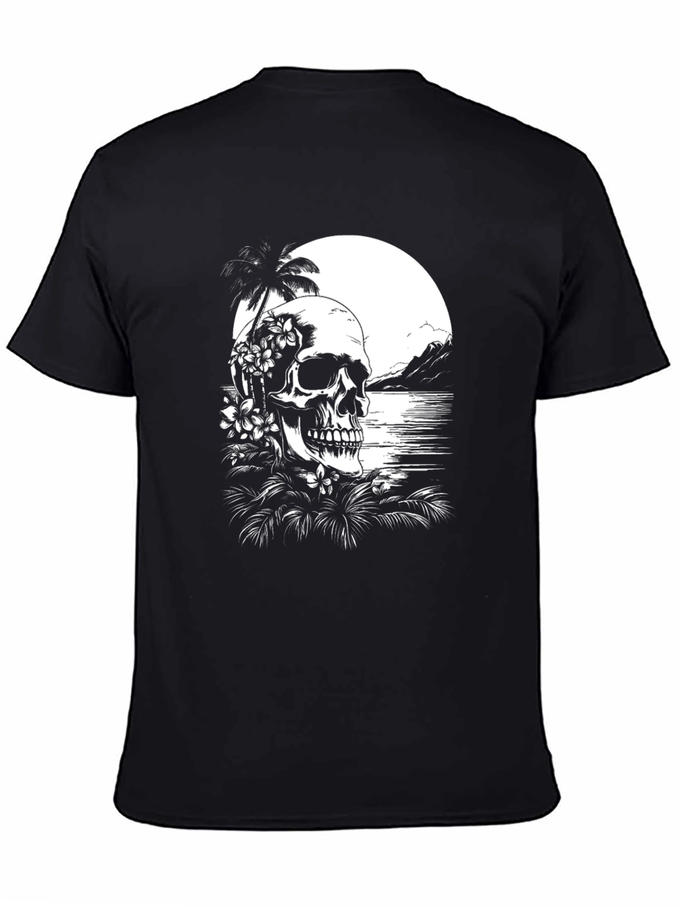 Tropical Skull Graphic T-Shirt - Black