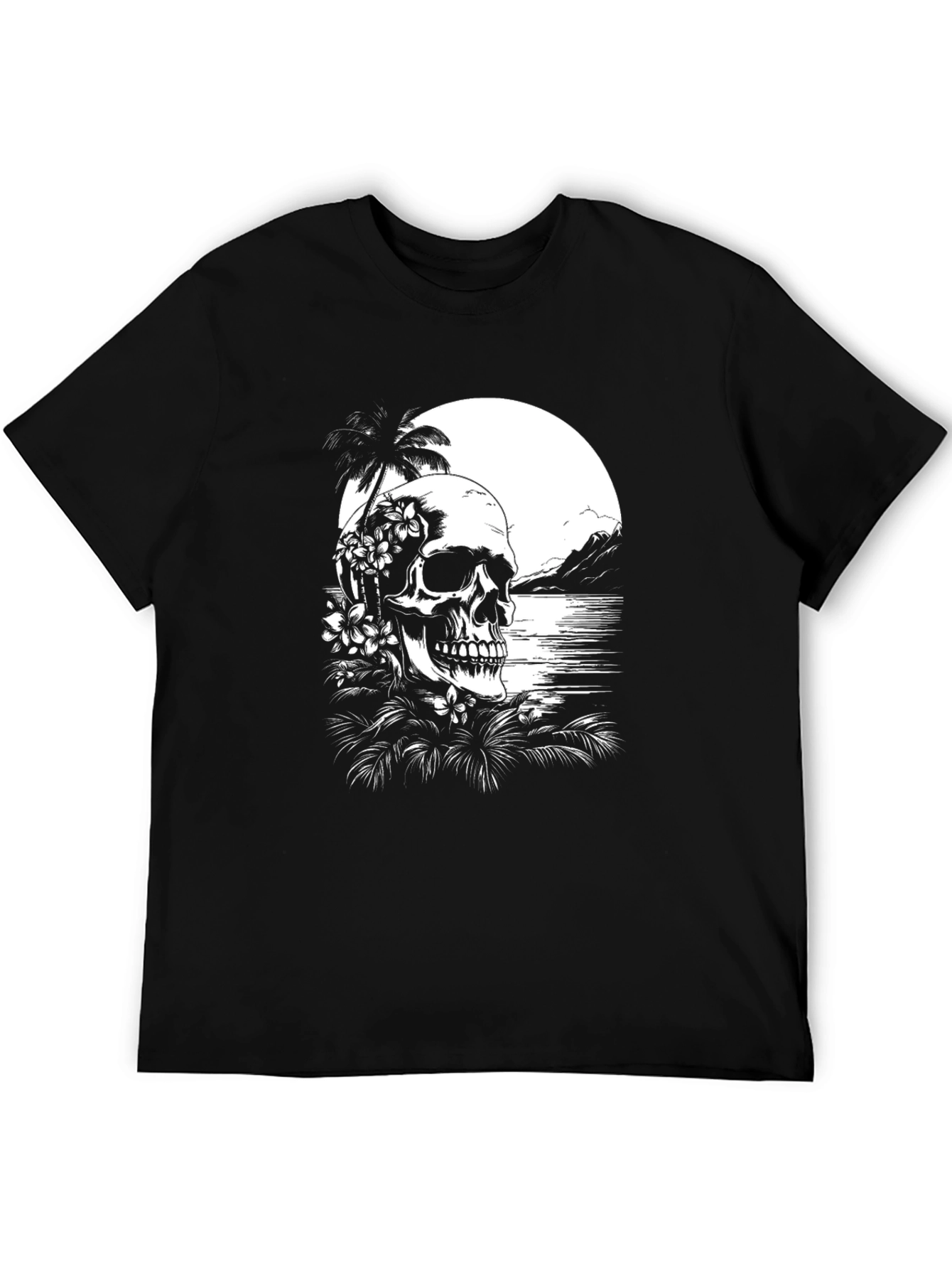 Tropical Skull Graphic T-Shirt - Black