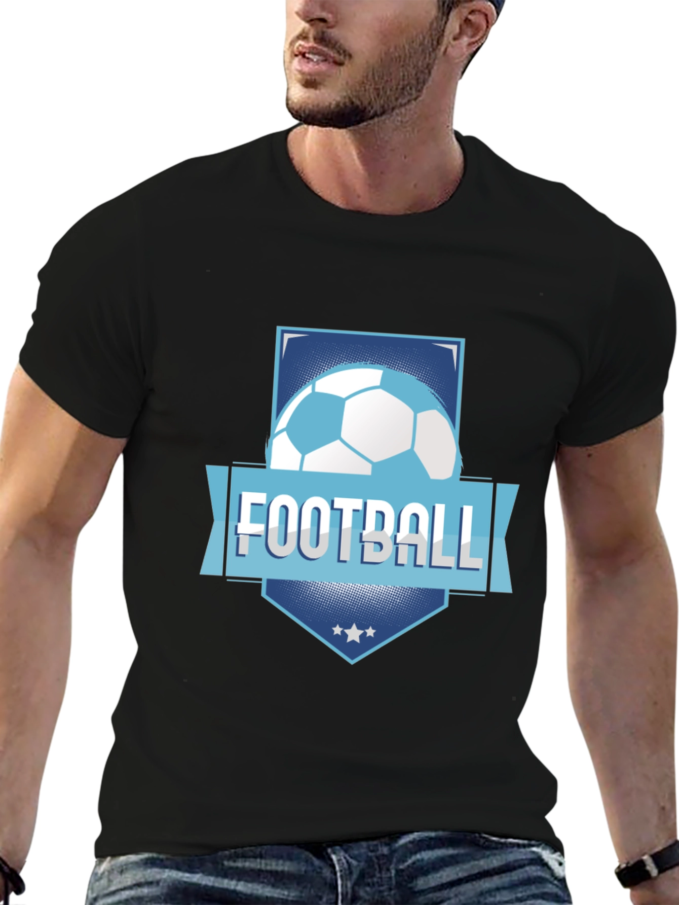 Football Graphic Tee - Black Cotton Blend