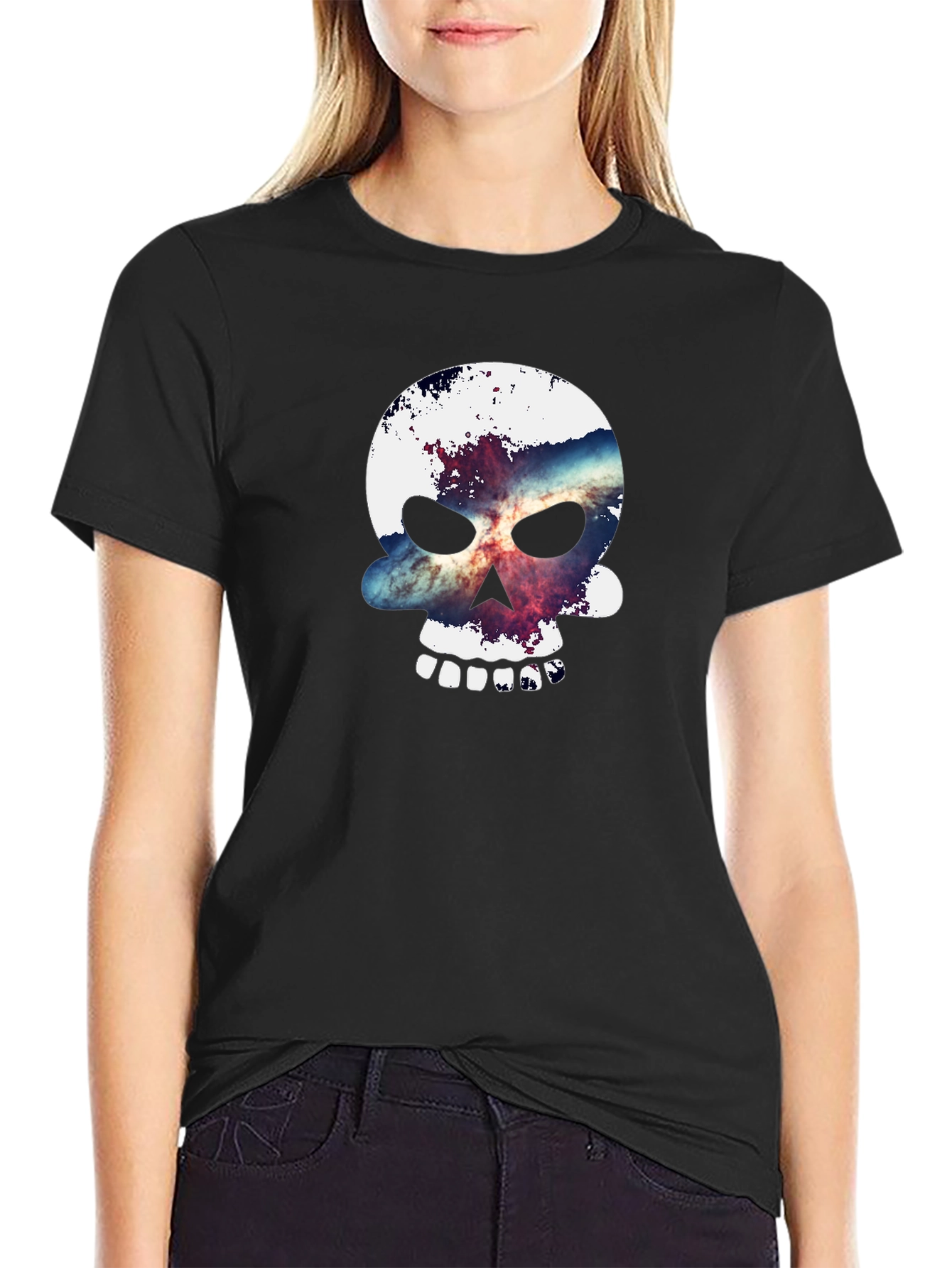 Skull Galaxy Graphic Black Tee