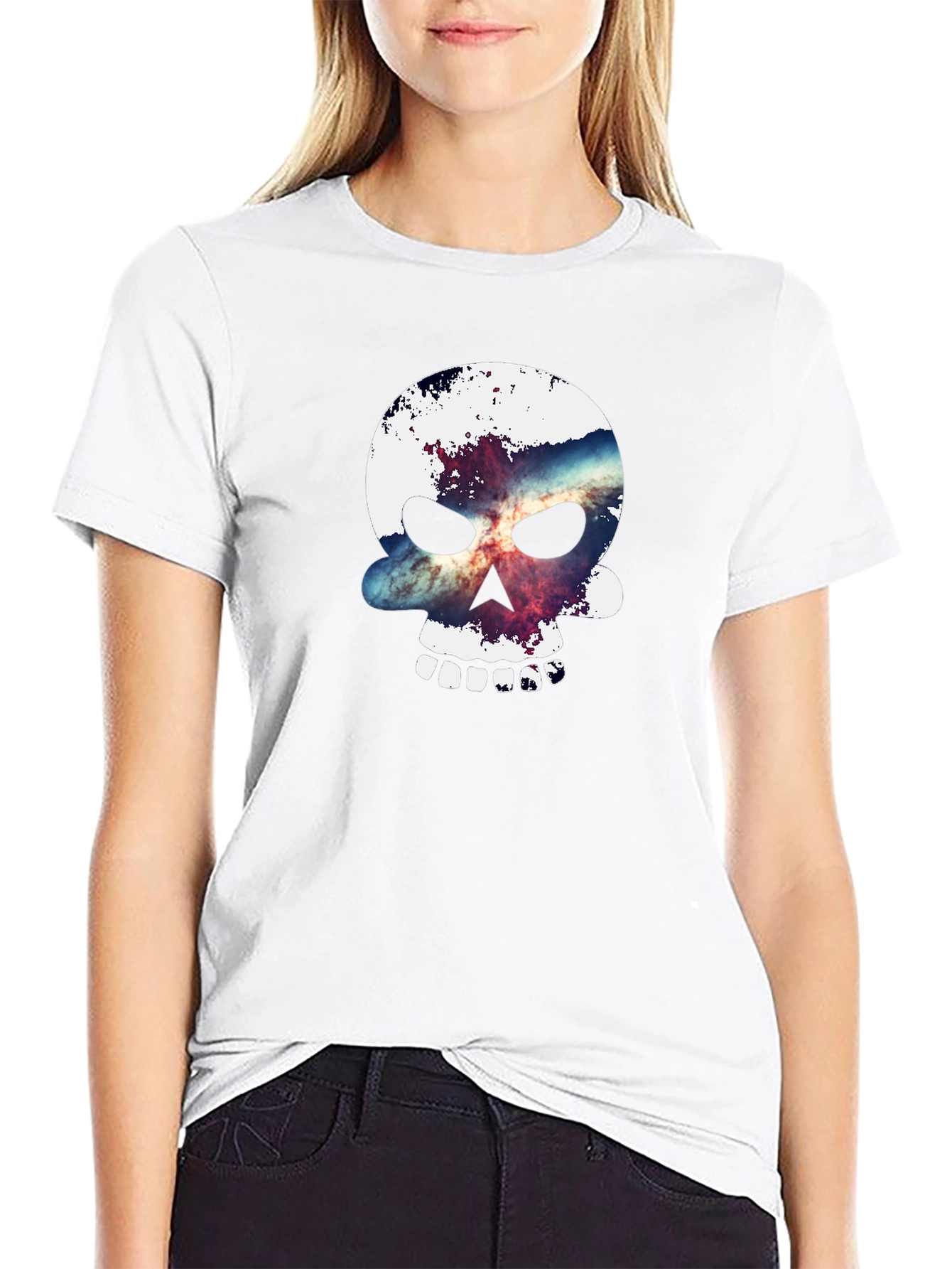 Skull Galaxy Graphic Black Tee