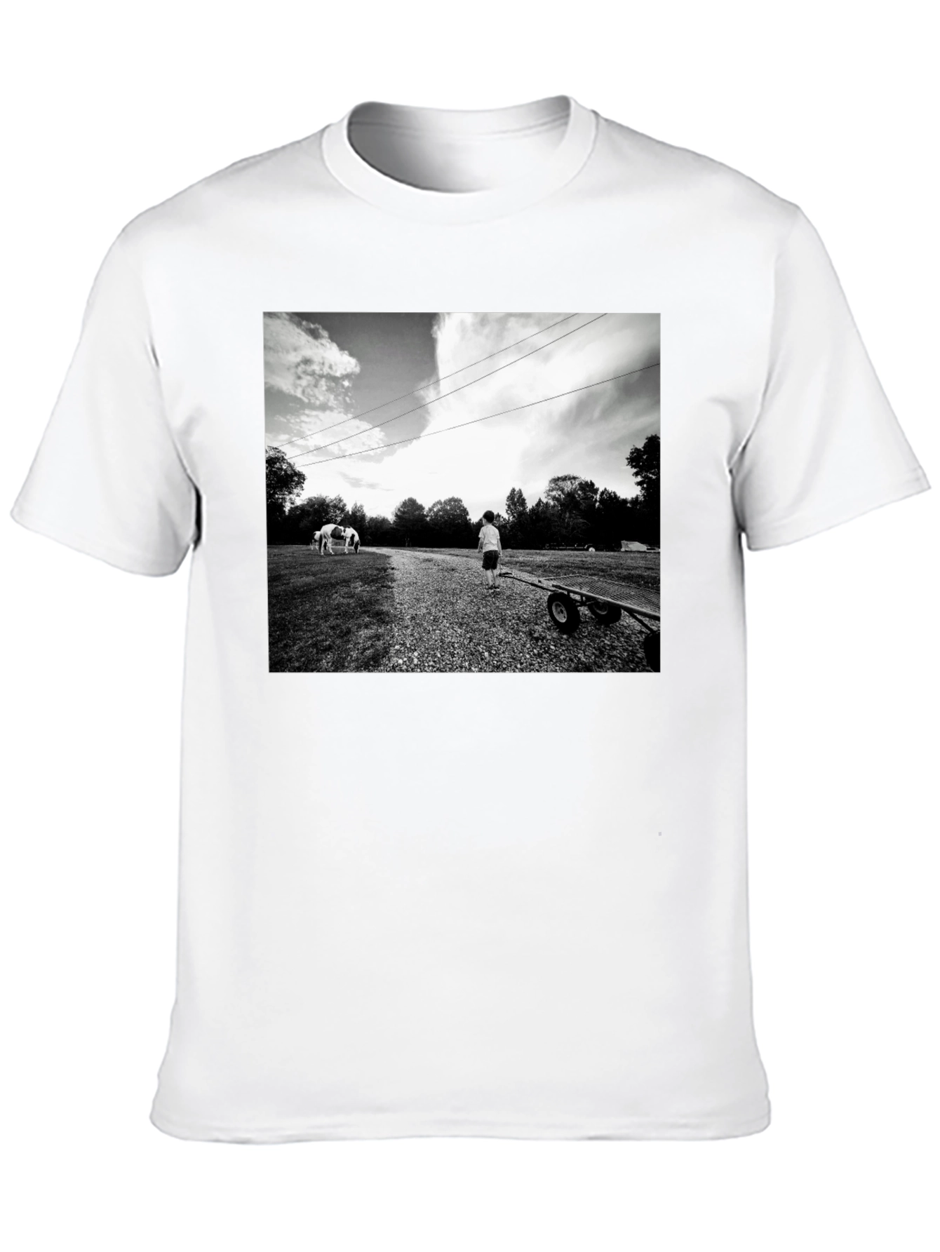 Monochrome Graphic Tee - Boy and Wagon