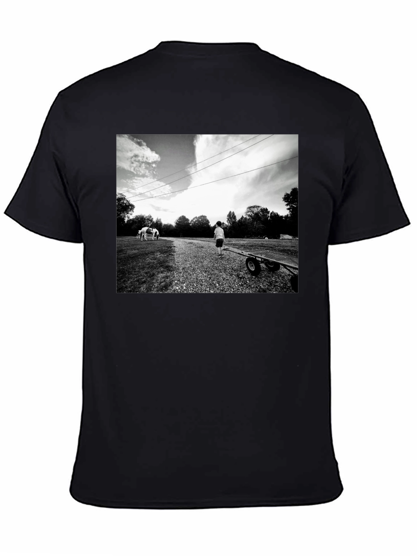Monochrome Graphic Tee - Boy and Wagon