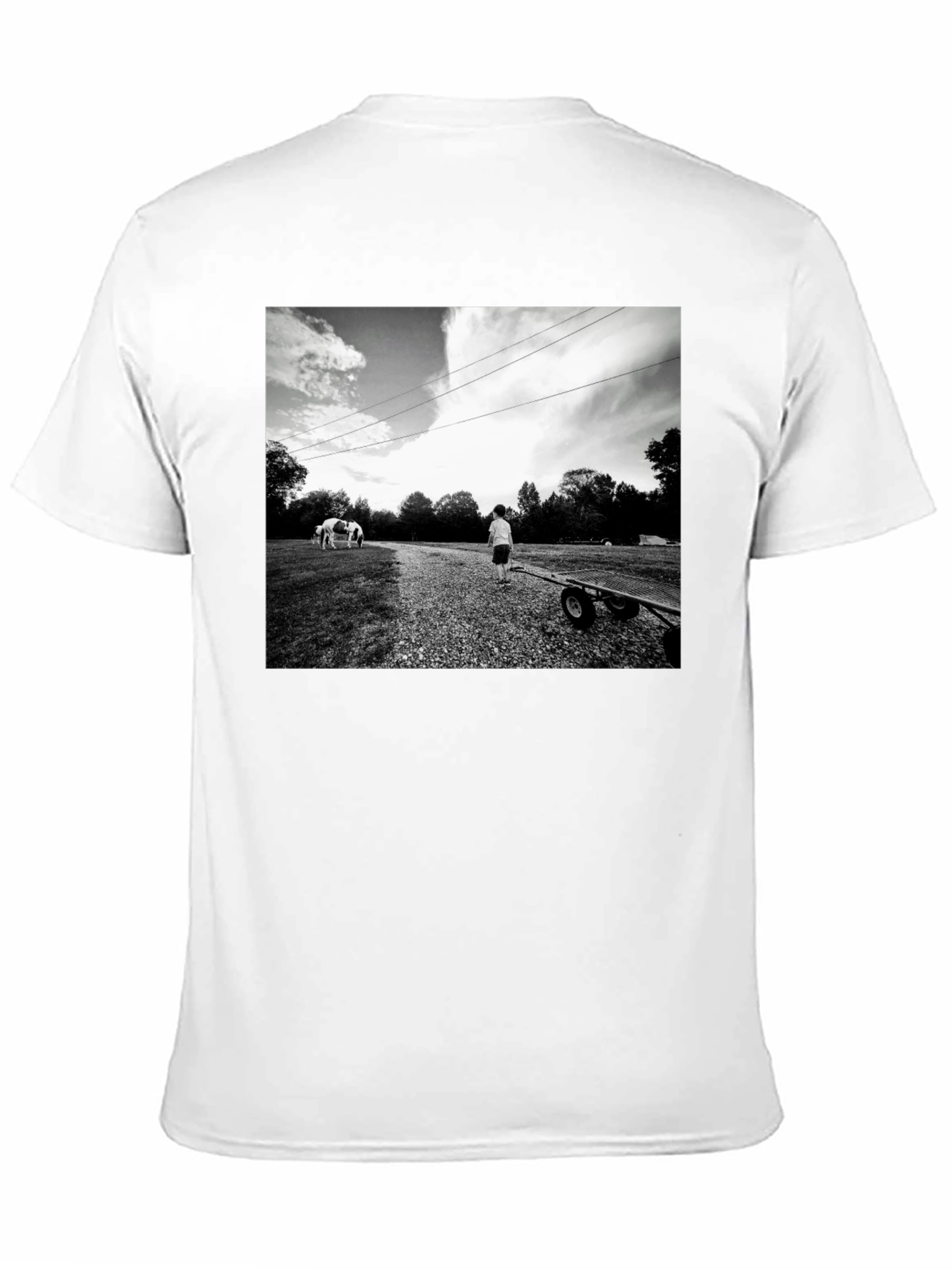 Monochrome Graphic Tee - Boy and Wagon