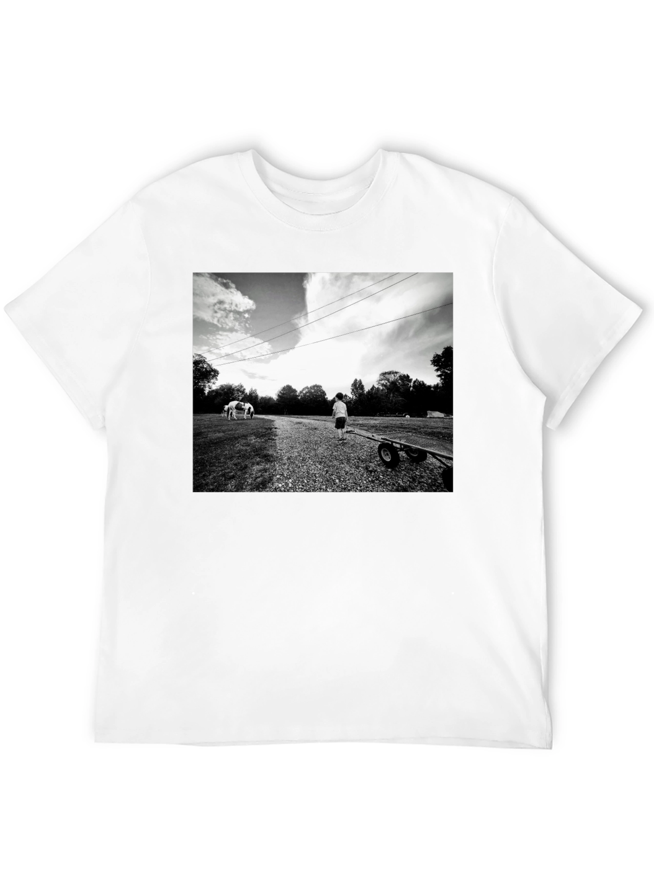 Monochrome Graphic Tee - Boy and Wagon