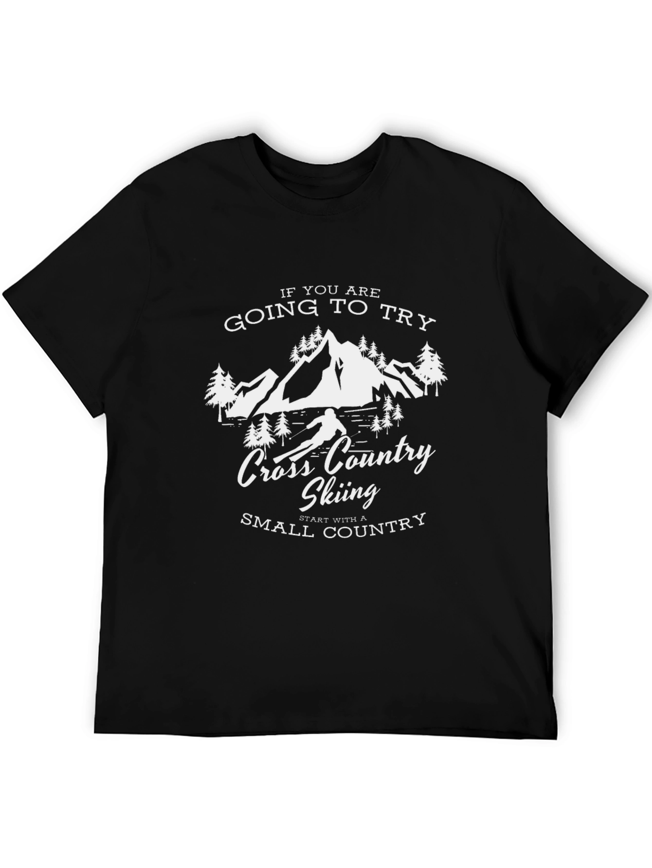 Cross Country Skiing Black Graphic T-Shirt